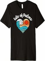 Isle Of Palms Beach Lover Retro Heart Surf & Wave Graphic Premium T-Shirt S įvairiaspalvis