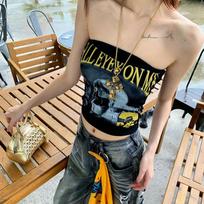 Women's Printed Bandeau Top, Anti-Slip Slim-Fit Cotton Tube Top with Built-in Bra One size
