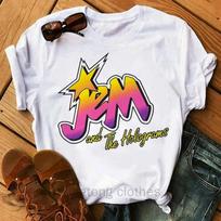 Jem and the Holograms Tops T-shirts Clothing Women's Funny White Comics Japanese Casual Clothing Aesthetic Anime T-shirts Y2Ktop XS balta