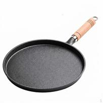 Frying Pan and Cast Iron for Home Cooking, Heavy Duty Pancake Crepe with Wood Handle,