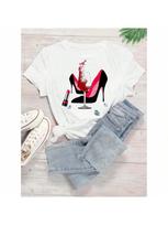 Maycaur New High Heel Wine Glasses Graphic Print T Shirt Wounisex Funny Tshirts Casual White Short Sleeves Tops Tees Feamle Clothes S įvairiaspalvis