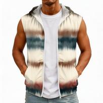 Men Sleeveless Lightweight Hooded Zip Up Top with Pocket Ink Wash Print Sun Vest for Outdoor Activities XXL smėlis
