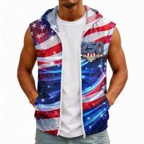 Men’s Sleeveless Lightweight Hooded Zip Up Top with Flag Print Sun and Front Pocket for Outdoor Activities XL kupranugaris