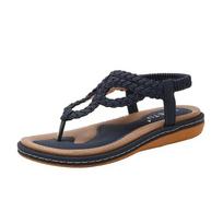Non-slip Bohemian Flat Flip Flops Women Summer Sandals Fashion Beach Holiday Casual Ladies Shoes Plus Size up to 42 35 mėlyna
