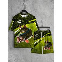 Men's Modern Streetwear Summer Set: Vibrant Predator Motif T-Shirt and Shorts. Stylish Casual Two Piece for Beach Holiday Travel Daily Wear S įvairiaspalvis