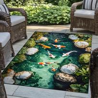 1pc Area Mat Japanese Koi Fish & River Stones Design for Patio, Living Room, Bathroom Modern Home Decor, Patio Decoration 40cm x 60cm