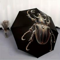 Automatic Folding Umbrella Golden stag beetle illustration. Portable collapsible design, casual outdoor accessory, for all sea