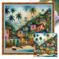 11CT Full Embroidery Printed Colorful Town Cross Stitch Kit Eco-cotton Thread 45*45cm DIY Handmade Home Bedroom Easter Decoratio