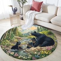 Forest Black Bear  Round Area Rug,Carpet Rug for Living Room Bedroom Sofa Playroom Decor,Non-slip Floor Mat 80cmx80cm