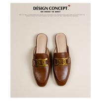Summer flat-bottomed bag head lazy Muller shoes metal horse buckle half slippers women's summer heel wear women's shoes 35 ruda