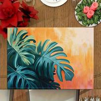 Tropical Palm Leaves Placemats Set Of 4 Green Orange Linen Table Mats Boho Beach House Decor Modern Kitchen Tableware SummerVibe 4PCS