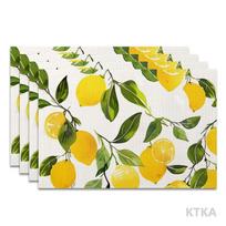 4Pcs, Vibrant Lemon Print Placemats, Best Placemats, Washable, Suitable for Holiday Parties, Home Decoration, Kitchen Tables 4PCS