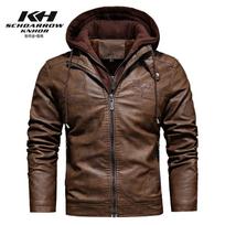 Rudens ir žiemos vyrų nuimamas odinis paltas su gobtuvu Fashion Slim Fit Retro PU odinė striukė Madingas vyriškas paltas S
