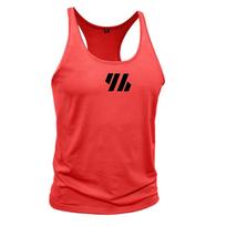 Men’s Gym Fitness Tops Slim Strap Vest Running Training Sports Wear Printed Cotton Blends T-shirt Summer Home Casual Clothing M raudona