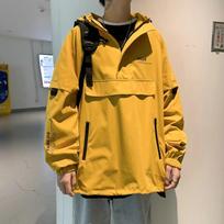 Men's Spring and Fall Pullover Half-zip Punching Jacket Thin Hooded Jacket XXL geltona