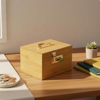 Wooden Piggy Bank with Combination Lock Box Lockable Saving for Adults, Kids