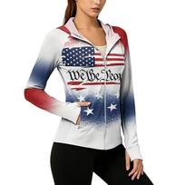 Women's Zip Up Hoodie Lightweight Long Sleeve Jacket with Hood and Pockets Independence Day Print Sun Protection Outerwear XL raudona