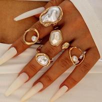 Elegant Irregular Faux Pearl Adjustable Metal Ring auksas