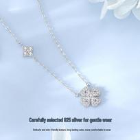 Tichia S925 Sterling Silver Four-Leaf Clover Necklace – Elegant Forest Style, Exquisite and Versatile Clavicle Chain for Women. 925 Silver