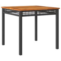 vidaXL Sodo stalas, juodas, 80x80x75cm, poliratanas/akacijos mediena