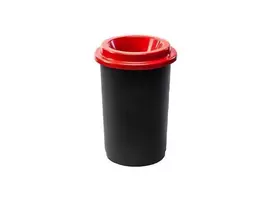 50L juoda plastikinė šiukšlių dėžė su raudonu atviru dangčiu