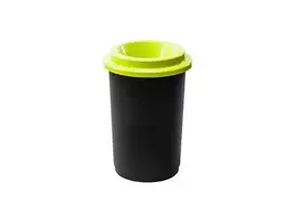 50L juoda plastikinė šiukšlių dėžė su žaliu atviru dangčiu
