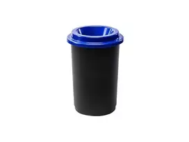 50L juoda plastikinė šiukšlių dėžė su mėlynu atviru dangčiu