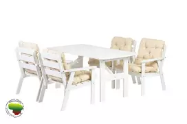 Lauko baldų komplektas, stalas ir 4 kėdės su pagalvėmis, balta + beige