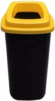 90L juoda plastikinė šiukšlių dėžė su geltonu atviru dangčiu