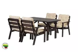 Lauko baldų komplektas, stalas ir 4 kėdės su pagalvėmis, pilka + beige