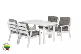 Lauko baldų komplektas, stalas ir 4 kėdės su pagalvėmis, balta + pilka