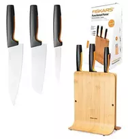 Fiskars Functional Form 3-ių peilių rinkinys bambukiniame dėkle