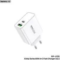 Tinklo įkroviklis 65W USB + USB-C Remax Kiddy Series RP-U125 baltos spalvos