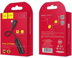 HOCO LS18 APPLE Lightning adapteris įkrovimui ir muzikos klausymui vienu metu, raudona spalva