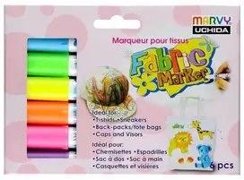Marvy Uchida Flomasteriai šviesių audinių dekoravimui Fabric Marker 560-6C Fluo, 6vnt.