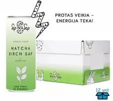 Gazuota beržų sula. Matcha, Sip Sap, Alucan 250 ml x 12 vnt