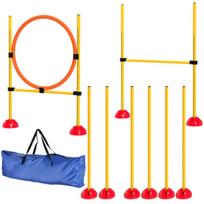 PawHut Agility rinkinys Šunys 4 dalių užpildoma agility įranga šunims mokyti kliūčių rinkinys su slalomo stulpais reguliuojamo aukščio kliūtimis šokinėjimo ringas koordinacijos mokymas žaidimų mokymui