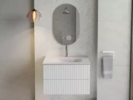 Spintelė Besco Akya Linea 76 cm su praustuvu ir klik-klak, Baltas matt/Baltas matt+Chrome
