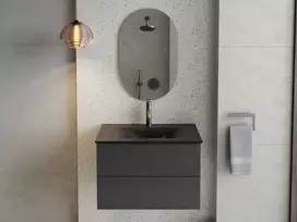 Spintelė Besco Akya Classic 66 cm su praustuvu ir klik-klak, Gun Metal glossy/Gun metal+Chrome