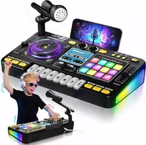 DJ Mixer su mikrofonu – vaikų DJ pultas su pianino klaviatūra, Bluetooth ir DJ turntable muzikos žaislas