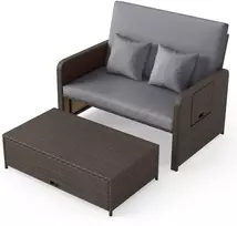 Promotions Sodo lova Dviejų vietų sofa ir daiktadėžė pufas 166x111x88 cm Ruda