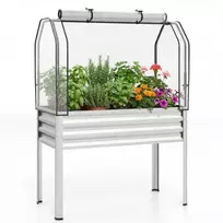 Promotions Pakelta daržinė lysvė su šiltnamio uždengimu 112x55.9x152.4 cm sidabrinė metalinė