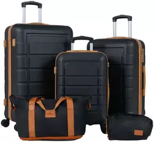 Kelioninis Promotions 5 dalių lagaminų rinkinys su TSA spyna ir sukiojamaisiais ratukais, juodas