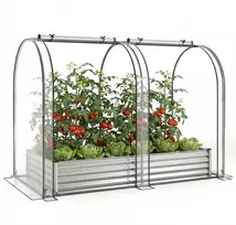 Promotions Pakelta daržo lysvė su šiltnamio dangčiu 180.3x101.6x144.8 cm sidabro spalvos metalas