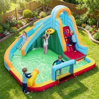 Promotions Pripučiamas batutas su vandens čiuožykla ir pūtimo įrenginiu 380x380x221 cm daugiaspalvis Oksfordo audinys PVC