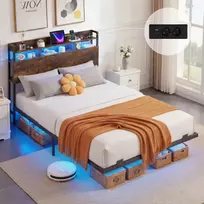 Promotions Lovos rėmas Plaukiojanti dvigulė lova su LED apšvietimu 218x140x106 cm Ruda metalinė su talpa