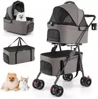 Promotions Dviejų vietų sulankstomas 3-in-1 augintinio vežimėlis su 2 nuimamais krepšiais 83x46x115 cm pilkas