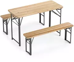 Promotions Stalo ir suolo komplektas 118x50x75 cm natūralaus sulankstomo medžio ir metalo