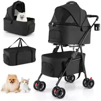 Promotions Dviejų vietų sulankstomas 3-in-1 augintinio vežimėlis su 2 nuimamais krepšiais 83x46x115 cm juodas