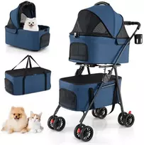 Promotions Dviejų vietų sulankstomas 3-in-1 augintinio vežimėlis su 2 nuimamais krepšiais 83x46x115 cm mėlynas